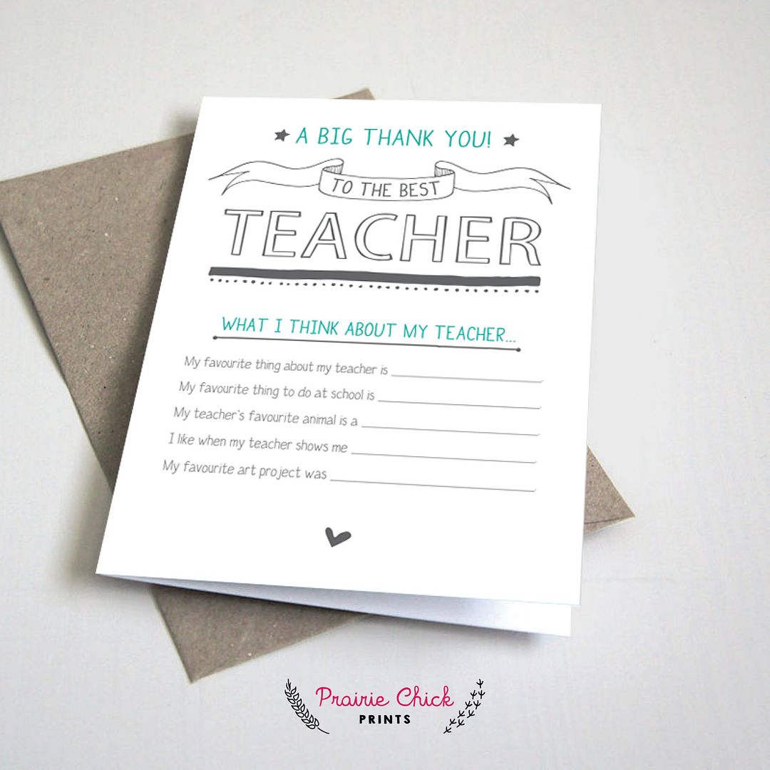 Teacher appreciation printables: card from Prairie Chick Prints