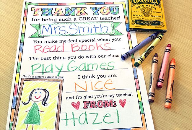 Teacher appreciation printables thank you card from Frugal Novice