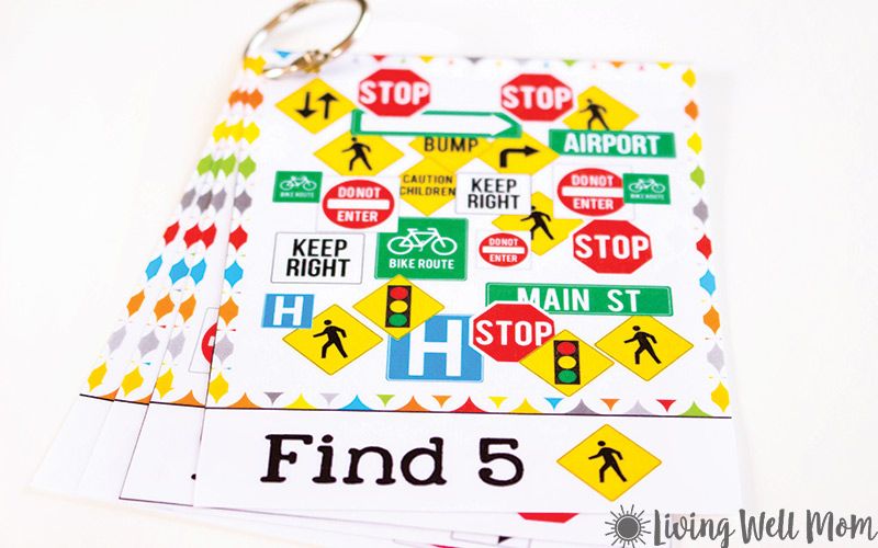 Screen-free car games for kids: iSpy travel printable from Living Well Mom