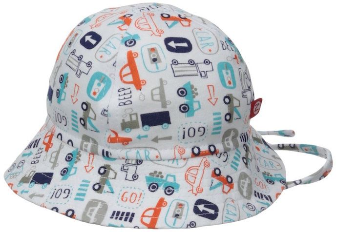 best baby sun hats: modern Beep Beep print bucket hat at Zutano