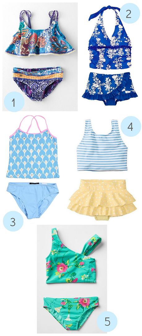 The best girly two-piece swimsuits that are still modest. Because, you know, they're still kids.