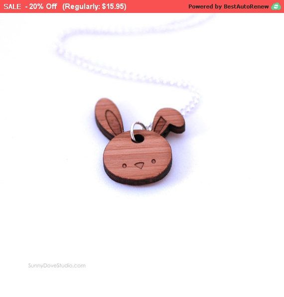 Easter basket ideas: Laser-cut wood bunny necklace from Sunny Dove Studio