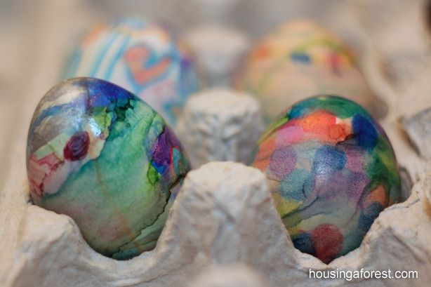 Tie-dye looking Easter eggs using Sharpies from Housing a Forest