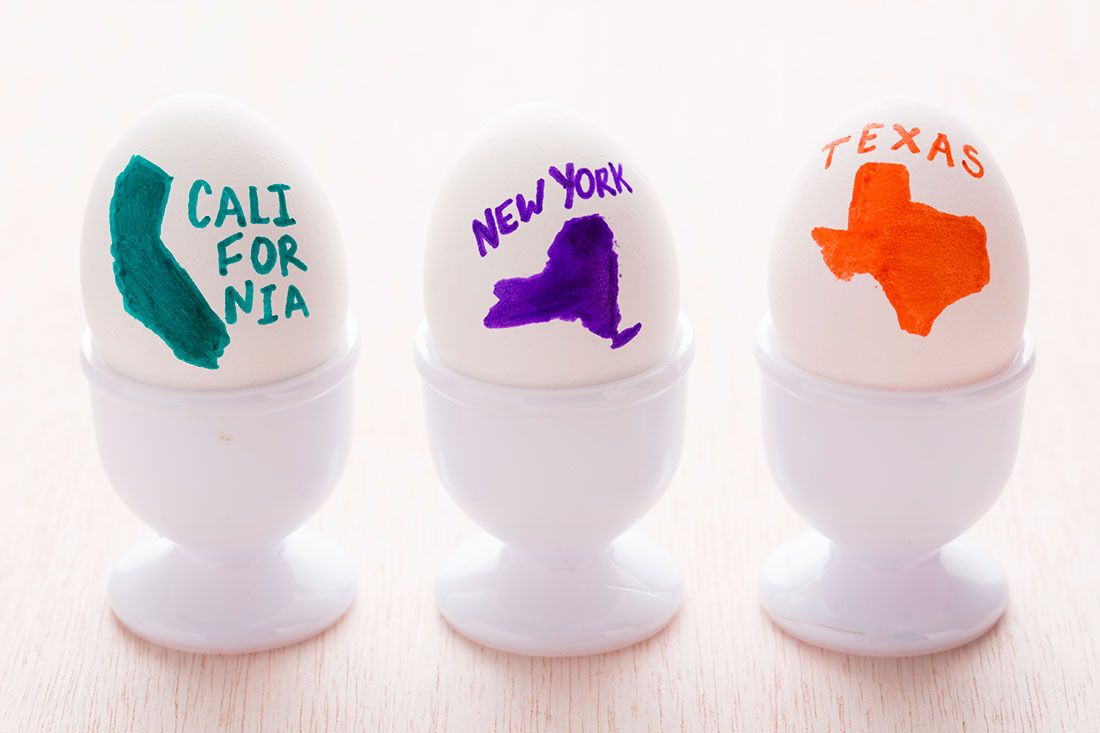 State stencil Easter eggs made with colorful Sharpie markers via Brit & Co.
