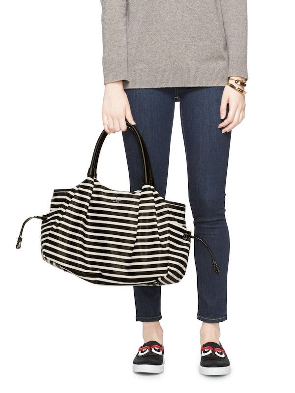 The classic Stevie bag from Kate Spade is a chic and roomy black-and-white diaper bag for spring.