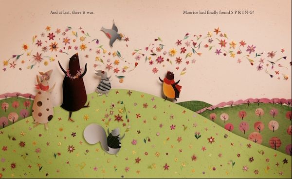 Great children's books for spring: Finding Spring by Carin Berger has beautiful cut-paper illustrations.