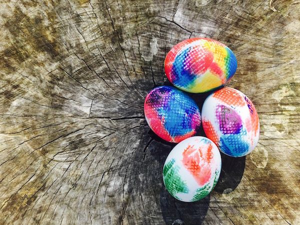 Creating bold, bright patterns of colors with tie-dyed Easter eggs is easy and virtually mess-free.