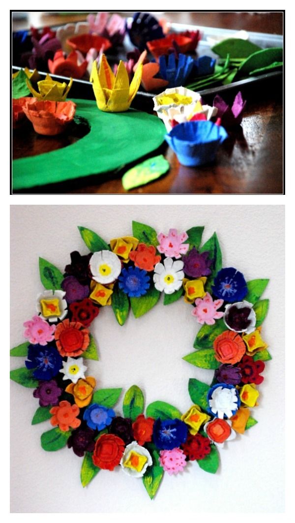 Easy Easter crafts with household objects: beautiful egg carton wreath at Homemade Serenity