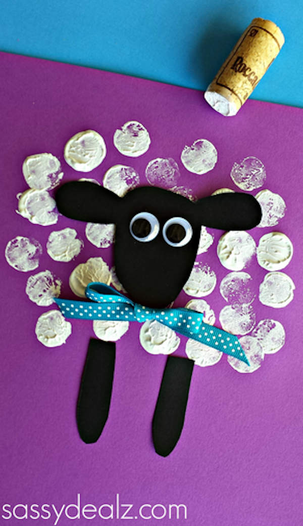 Easy Easter crafts with household objects: Make these cute springtime sheep with wine corks, DIY at Crafty Morning.