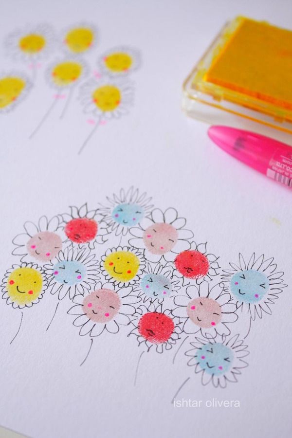 This field of daisies flower craft at Ishtar Olivera proves that fingerprint art doesn't have to be twee.