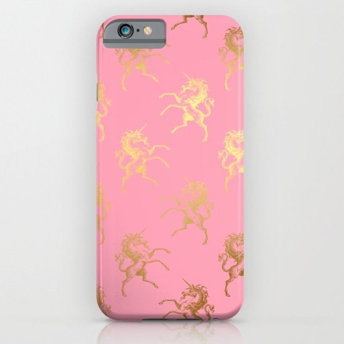 Unicorn iPhone cases: golden unicorns on rose quartz case by betterhome