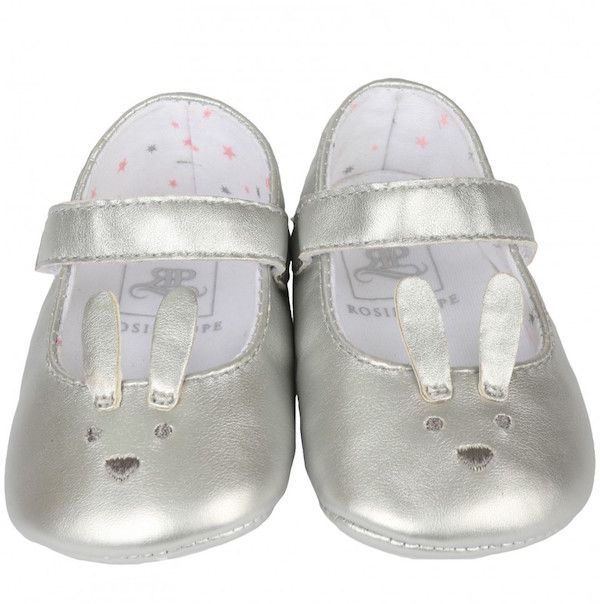 These sweet silver bunny shoes from Rosie Pope Baby are so soft, and have a cottontail on the heel. Adorable!