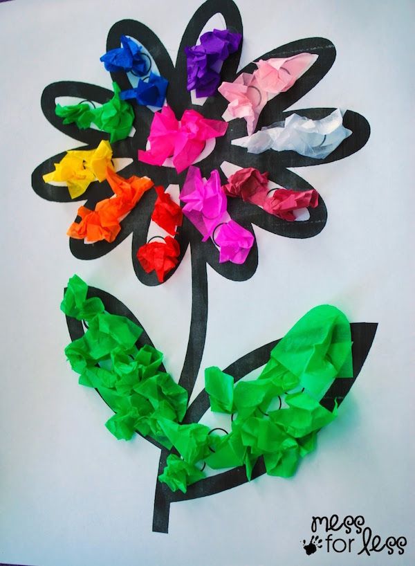 It doesn't get any easier than a glue stick, tissue paper and this flower craft printable at Mess for Less.