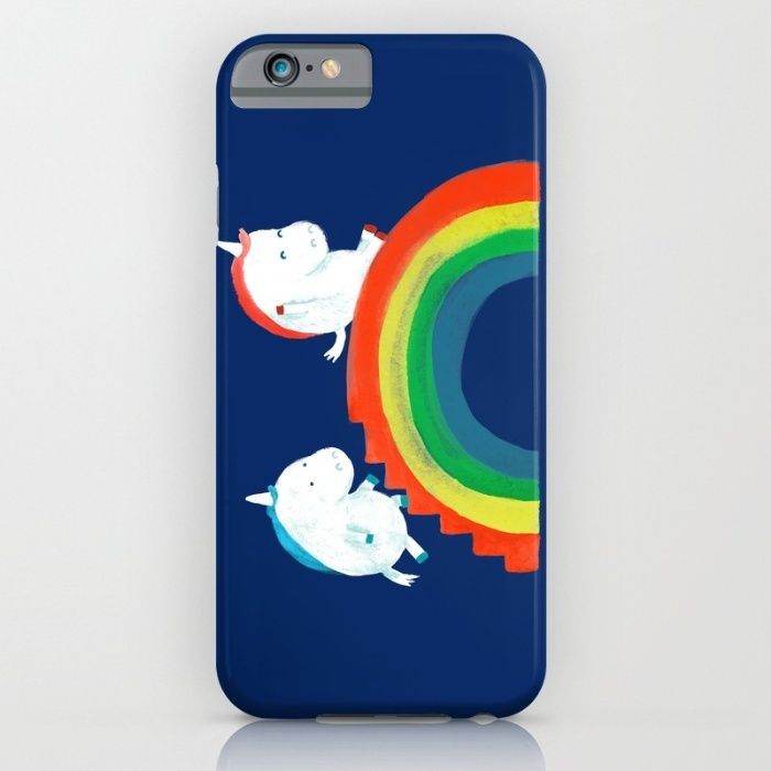 Unicorn iPhone cases: unicorns sliding down rainbow iphone case by picomodi