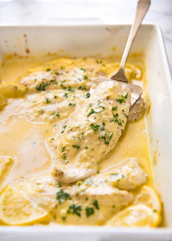 Cool Mom Eats weekly meal plan: Baked Fish in Lemon Cream Sauce - an easy one baking dish meal! | Recipe Tin Eats