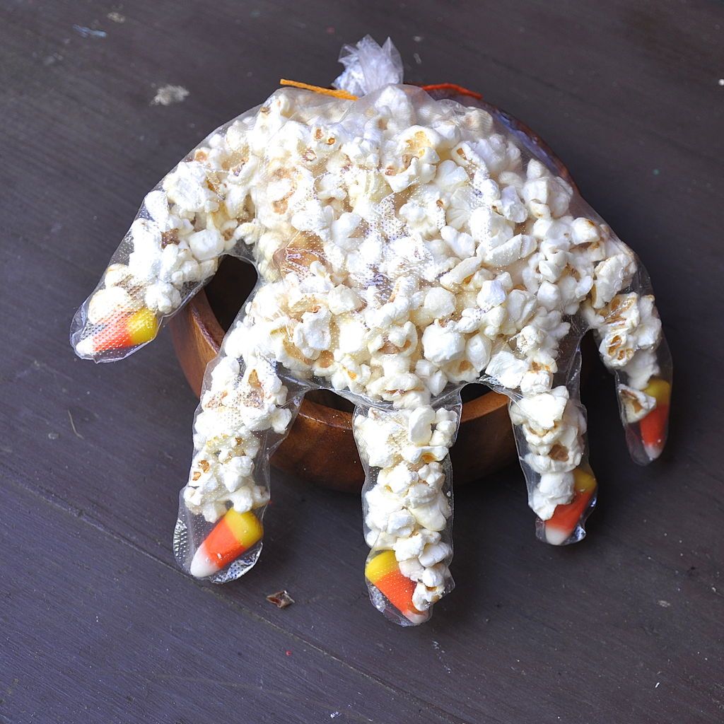 Besides a little candy corn, these Halloween Popcorn Hands make a great (mostly) non-candy Halloween snack | Instructables