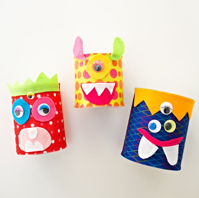 Not-scary Halloween crafts for kids: Tin Can Felt Monsters at Hello, Wonderful