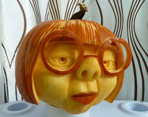 This Edna Mode pumpkin by Sparks Fly Design is not cool with capes.