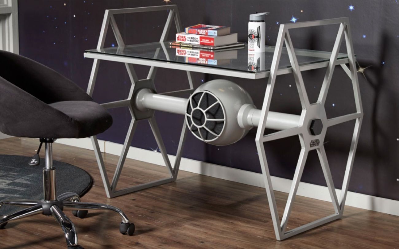 Homework gets destroyed at this TIE Fighter desk.