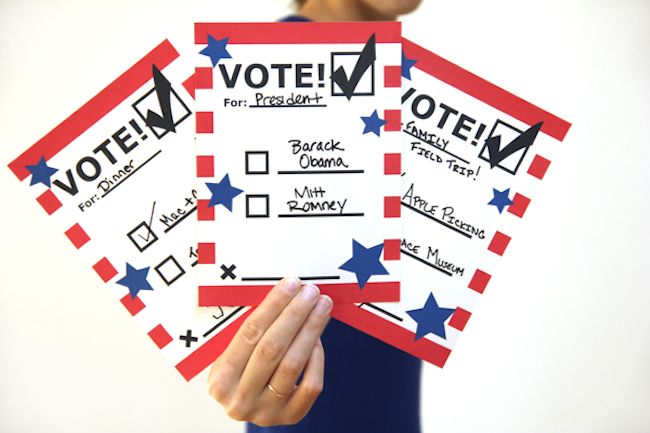 Fun political activities for kids: Hold your own election with these printable election ballots from Studio DIY.