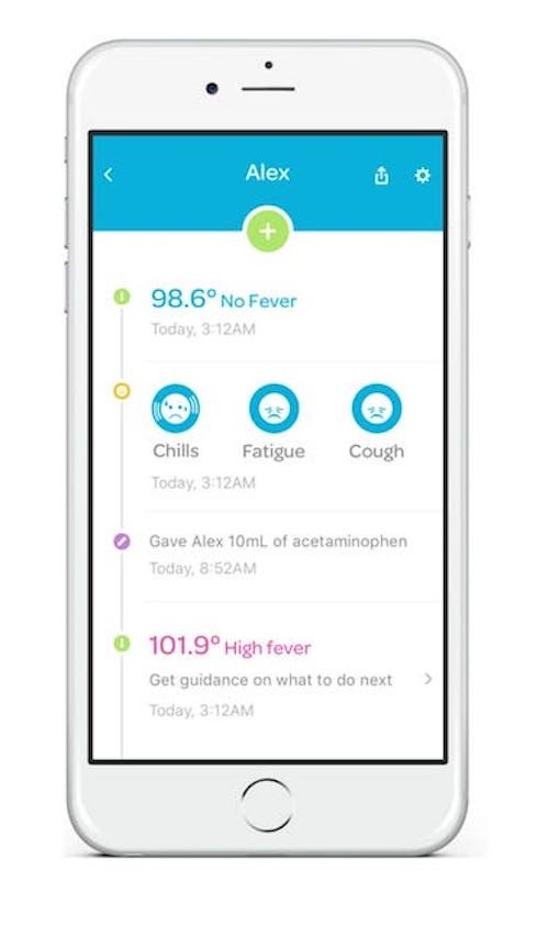 Take your child's temperature with the new Elmo smart Thermometer from Kinsa, and save all the data in the companion app for quick reference later.