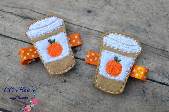 We're giggling at these Pumpkin Spice Latte hair clips for little girls on Etsy