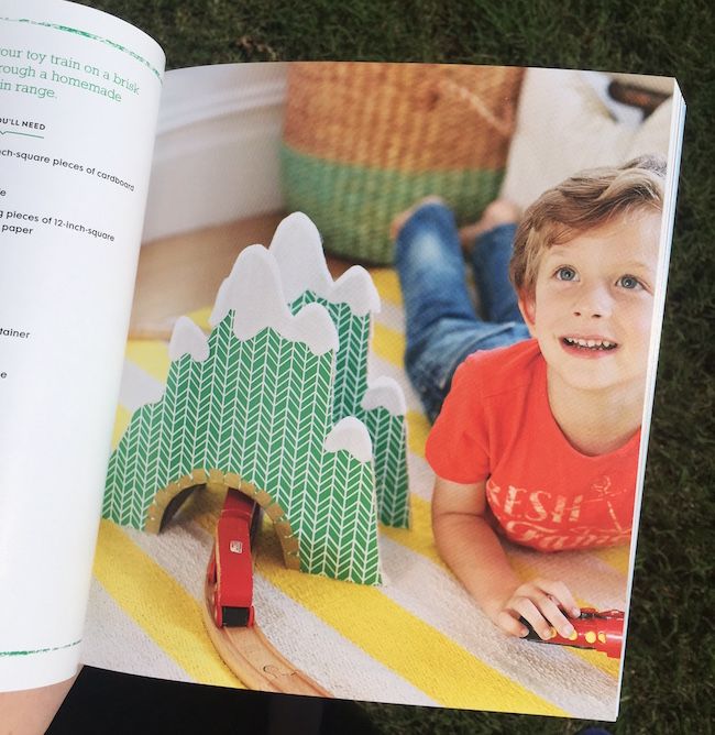 Use old cardboard boxes to make alpine tunnels, in the new crafts book Project Kid: Crafts that Go by Amanda Kingloff.