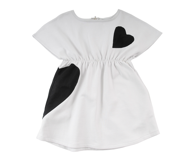Coolest black and white dresses for girls: the heart-print Nellie dress at LOUD Apparel