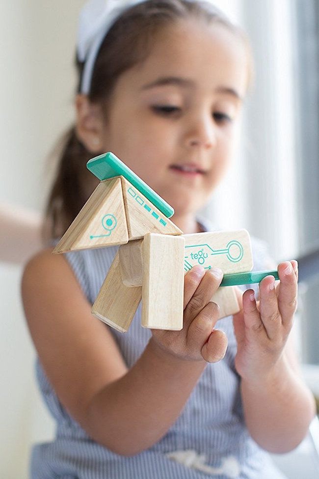 Preschool birthday party gifts under $15: Tegu's magnetic wooden building blocks