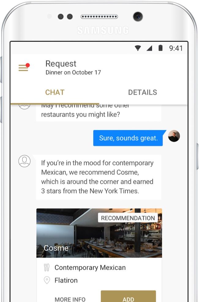 Chat with Reserve app for personalized recommendations for where to eat, and book your table.