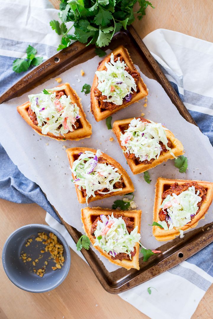Cool Mom Eats weekly meal plan: Sweet & Smoky Pulled Pork Cornbread Waffle Sliders at A Simple Pantry