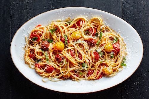 Easy, super fast pasta recipes: Pasta with 15-Minute Burst Cherry Tomato Sauce at Epicurious
