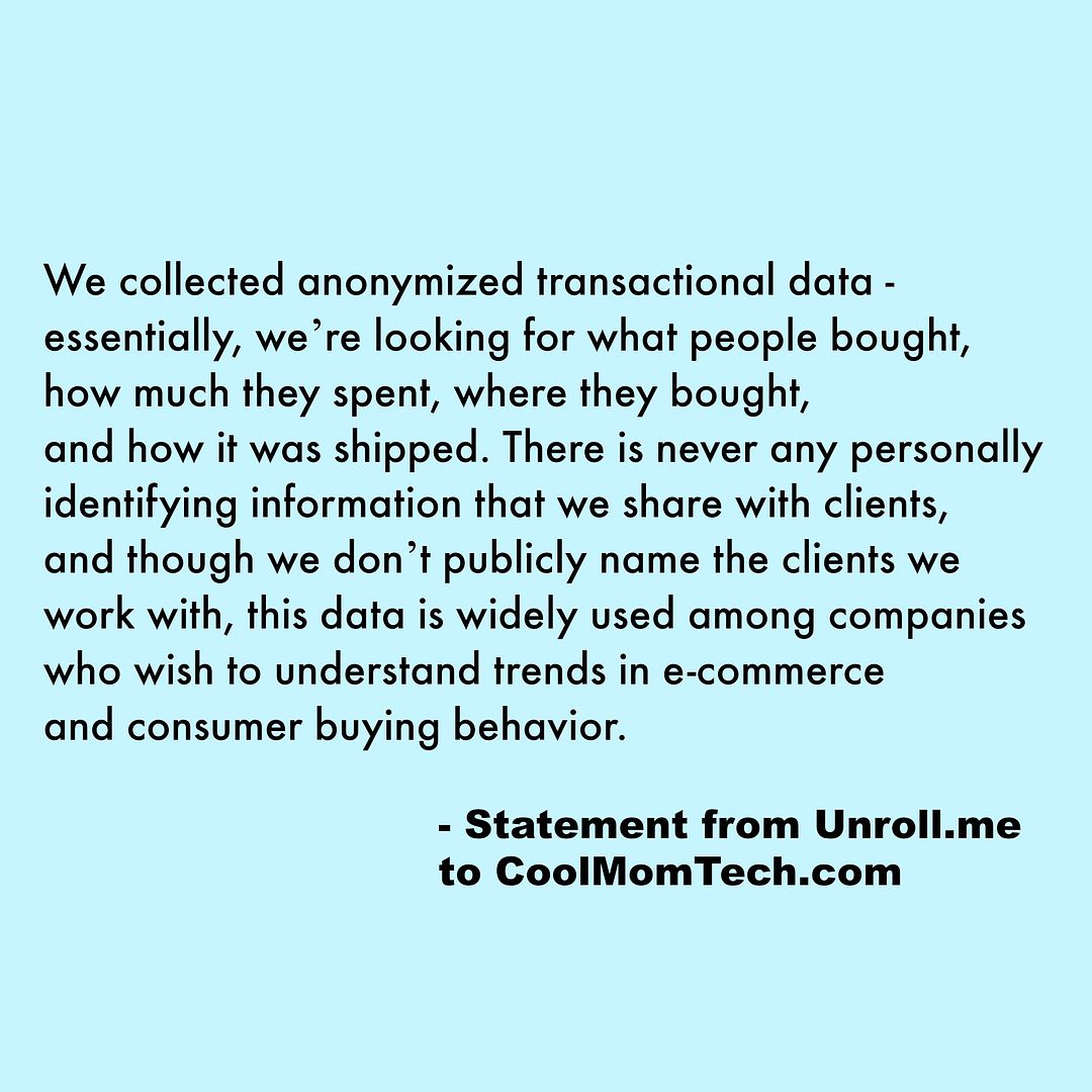 Statement from Unroll.me about safety of data | Cool Mom Tech