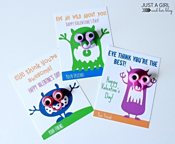 Valentine's Day cards for boys: Fun Monster Valentines by Just A Girl and Her Blog