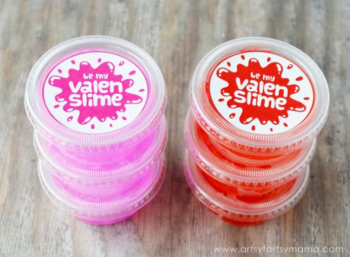 Non-candy Valentine's Day classroom treats: Valentine "Valenslime" by Artsy-Crafty Mama