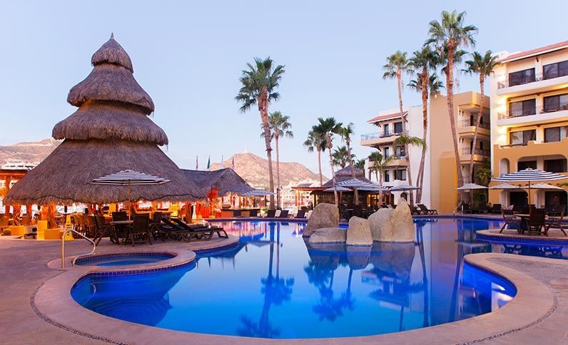 The main pool at Marina Fiesta Resort & Spa in Los Cabos, Mexico.