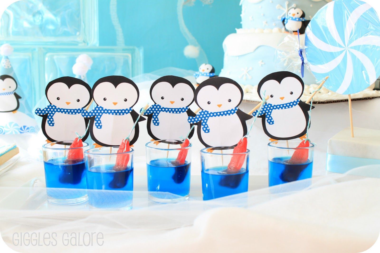Winter birthday party themes: penguin Jell-o by Giggles Galore