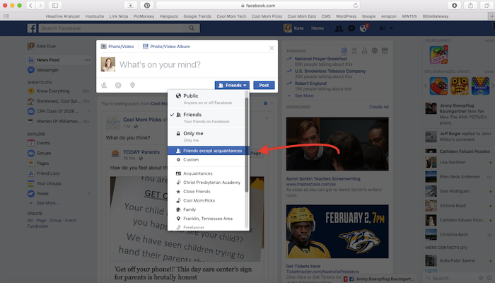 Make Facebook fun again: You can manually choose the audience for everything you put on Facebook before you post it.