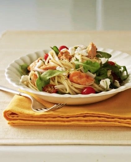 Cool Mom Eats weekly meal plan: Warm Salmon Arugula Pasta Salad at Tara Teaspoon 