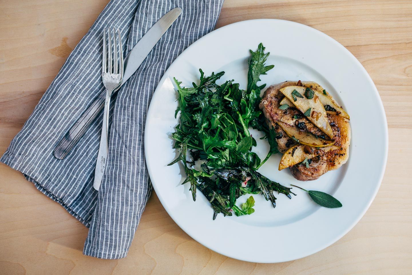 Cool Mom Eats weekly meal plan: Skillet Pork Chops with Savory Pear Pan Sauce at Brooklyn Supper