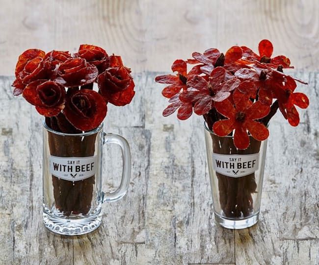 Say it with beef? Not sure how we're feeling about these Valentine's Day beef jerky roses and daisies. | Cool Mom Eats