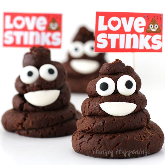 Love Stinks Poop Emoji Valentine's Day treat. Don't worry: It's caramel chocolate fudge. Ha! | Hungry Happenings