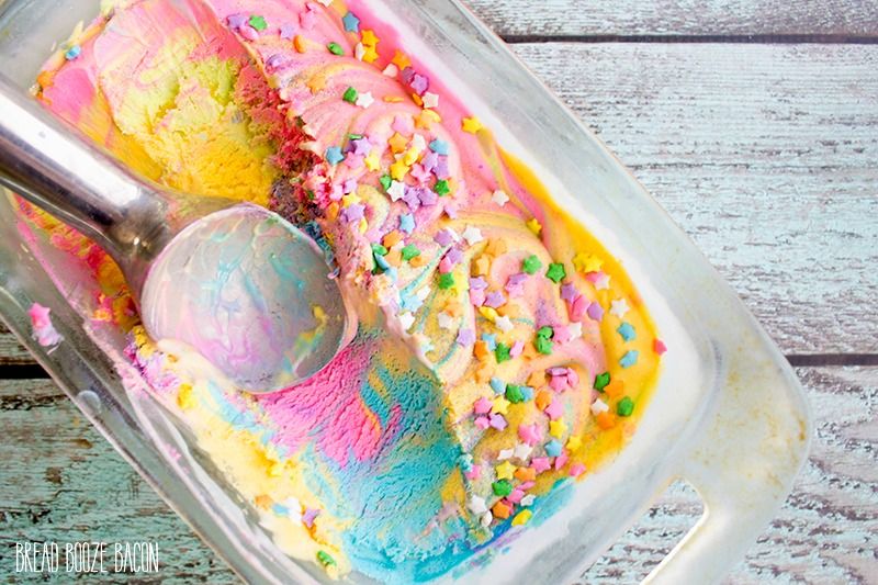 Easy unicorn party recipes: Unicorn ice cream at Bread Booze Bacon