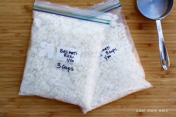 Make-ahead stir-fry freezer packs: split rice into two portions for two quick, mid-week meals. | Cool Mom Eats