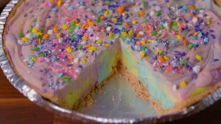 Easy unicorn party recipes: No-Bake Unicorn Cheesecake at Delish