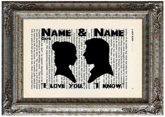 Inexpensive Valentine's Day gifts for him: Leia and Han custom print by EcoCycled on Etsy.