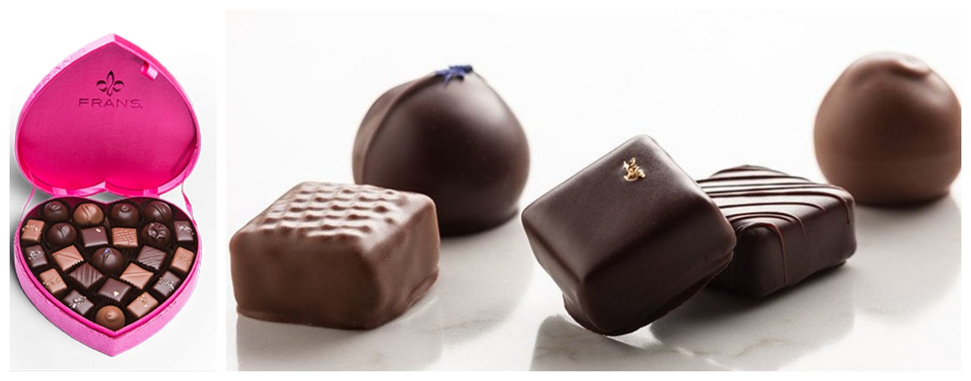 Fancy chocolates for Valentine's Day: Fran's Chocolates Truffle and Caramel Heart.