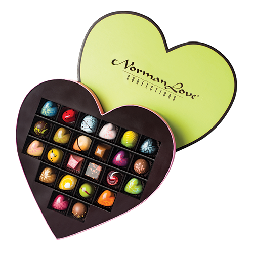 Fancy chocolate boxes for Valentine's Day: Norman Love Heart-Shaped Gift Box.