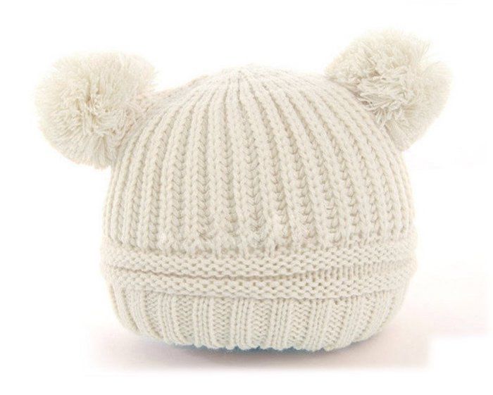 Adorable animal winter hats for babies: Cotton Double-Ball Beanie at Little Knot Head 