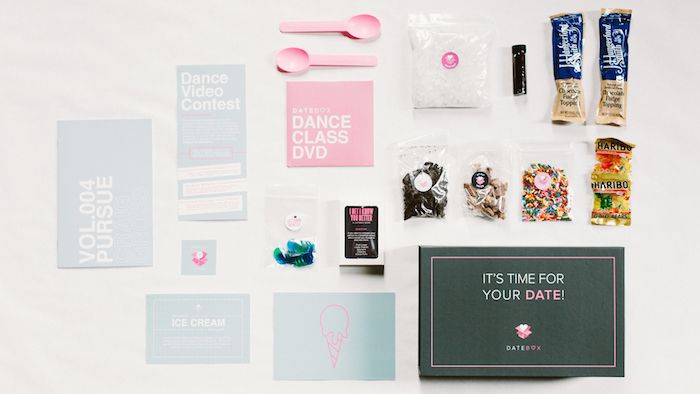 Datebox's dance party date night in a box, complete with ice cream sundae toppings!